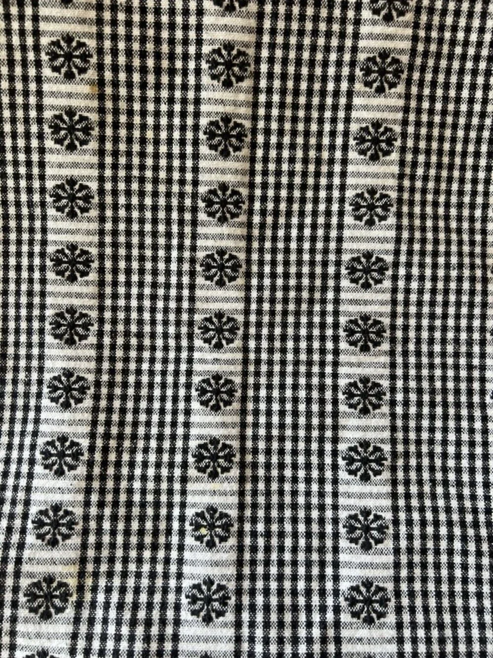 Gingham Check Tablecloth 57” x 82” Black & White Flower 80% Cotton Bella Lux VTG